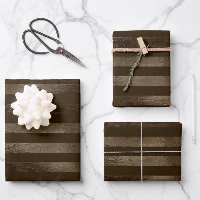 Feuille De Papier Cadeau Bandes chocolat Brown (Recto)