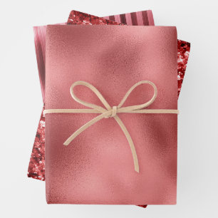 Feuille De Papier Cadeau Bandes de Parties scintillant rouge en verre chic