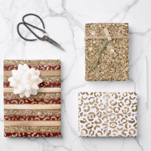Feuille De Papier Cadeau Bandes d'Empreinte de léopard Parties scintillant 