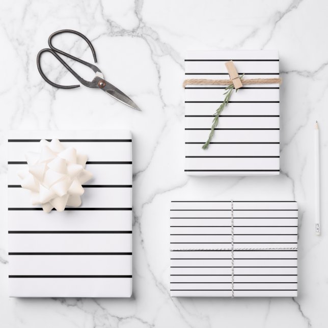 Feuille De Papier Cadeau Bandes Minces Noires Et Blanches (Recto)