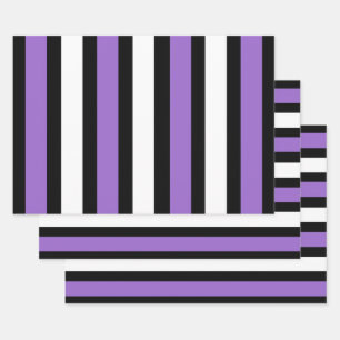 Feuille De Papier Cadeau Bandes noires, violettes et blanches