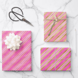 Feuille De Papier Cadeau Bandes or et rose
