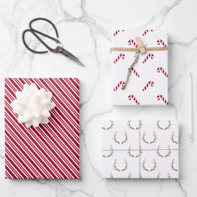 Feuille De Papier Cadeau Bandes rouges et blanches (Recto)