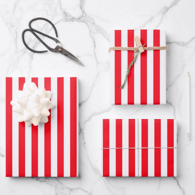 Feuille De Papier Cadeau Bandes rouges et blanches (Recto)