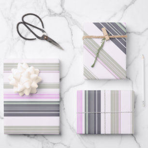 Feuille De Papier Cadeau Bandes verticales grises et roses.