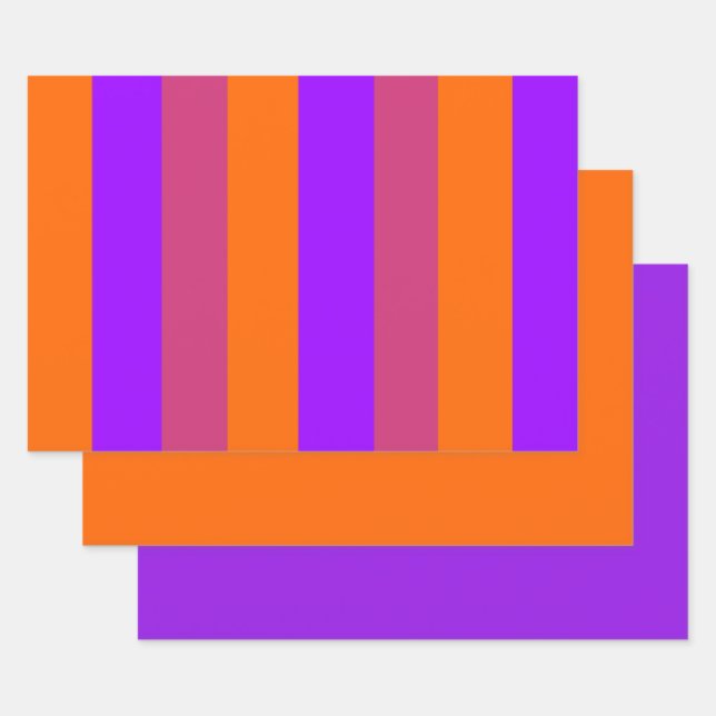 Feuille De Papier Cadeau Bandes violettes, orange et roses (Lot)