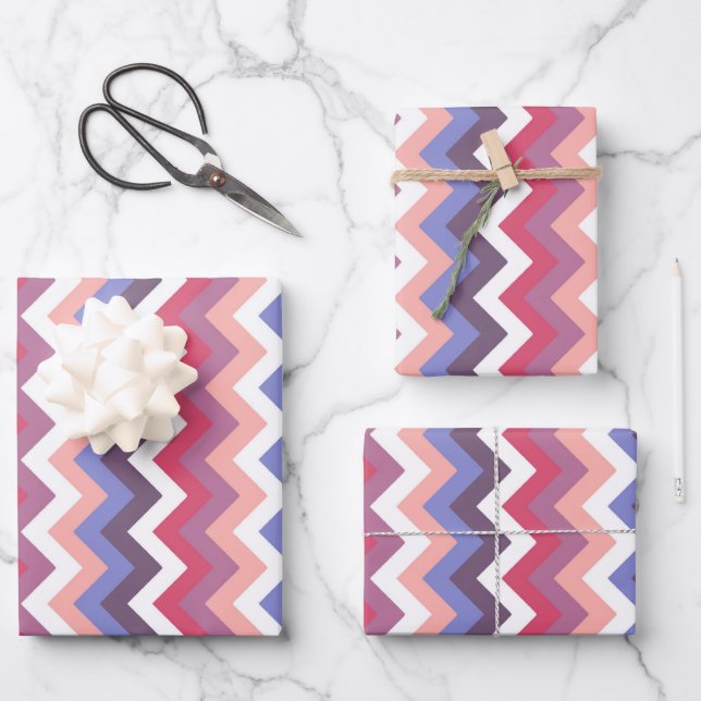 Feuille De Papier Cadeau Bandes Zag Multicolores (Recto)