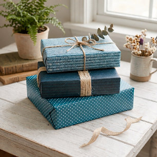 Feuille De Papier Cadeau Bandes Zigzag Abstraites Bleu Vert Turquoise et Bl