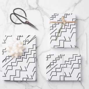 Feuille De Papier Cadeau Bandes Zigzag noir et blanc