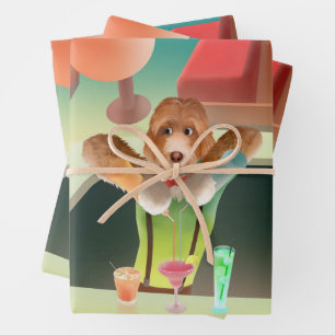 Feuille De Papier Cadeau Bartending Dog in Retro Bar