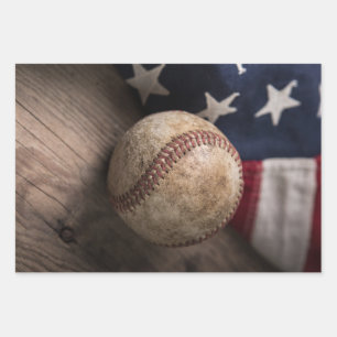 Feuille De Papier Cadeau Base-ball et drapeau