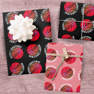 Feuille De Papier Cadeau Basket-ball Balls Enfants Nom Pink Sports Noël