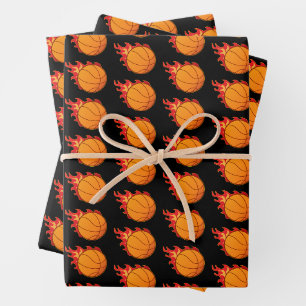Feuille De Papier Cadeau Basket-ball Flamme Feu Sports