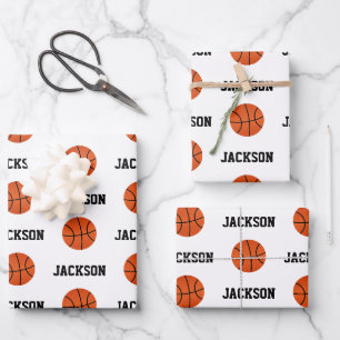 Feuille De Papier Cadeau Basket-ball Nom Motif Enfants Blanc