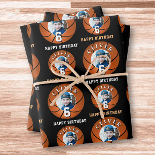 Feuille De Papier Cadeau Basketball Ball Kids Joyeux Anniversaire Photo