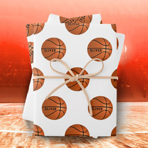 Feuille De Papier Cadeau Basketball Ball Motif Enfants Nom Anniversaire