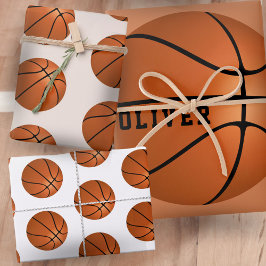 Feuille De Papier Cadeau Basketball Ball Motif Enfants Nom Anniversaire
