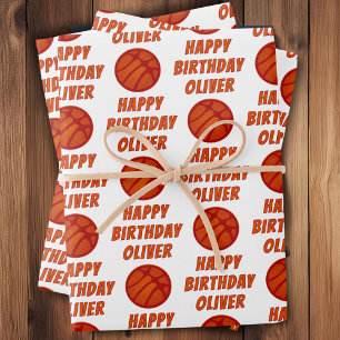 Feuille De Papier Cadeau Basketball Ball Motif Sports Joyeux anniversaire