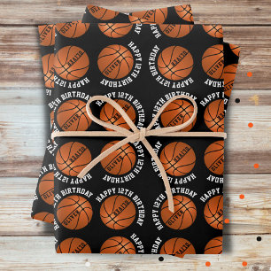 Feuille De Papier Cadeau Basketball Balls Enfants Nom Sport Joyeux Annivers