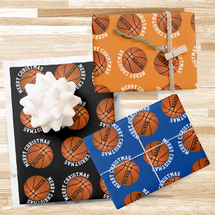 Feuille De Papier Cadeau Basketball Balls Enfants Nom Sports Joyeux Noël