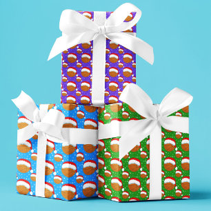 Feuille De Papier Cadeau Basketball portant le chapeau du Père Noël et coul