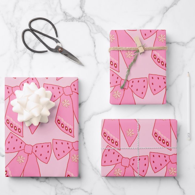 Feuille De Papier Cadeau Basses de Noël roses (Recto)