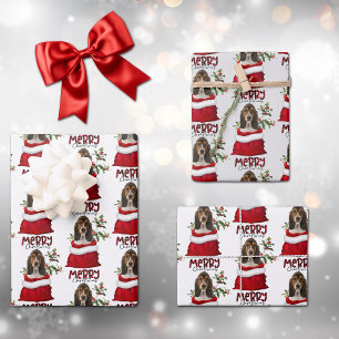 Feuille De Papier Cadeau Basset Hound Puppy in Holiday Cadeau Sac