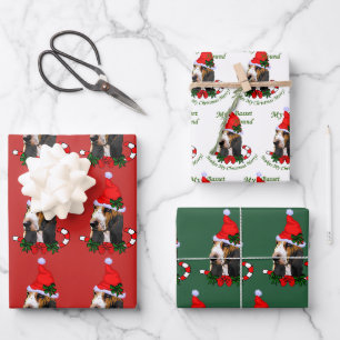 Feuille De Papier Cadeau Basset Hound Santa Hat Noël