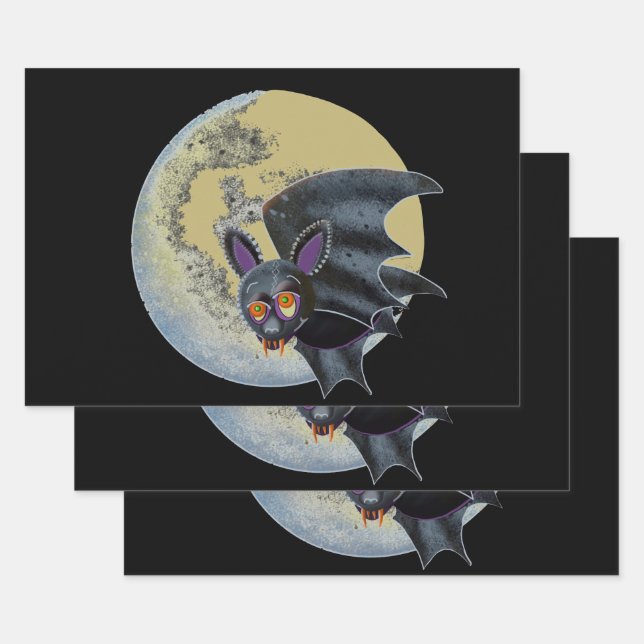 Feuille De Papier Cadeau Bat à Pleine lune Halloween Drunk (Lot)