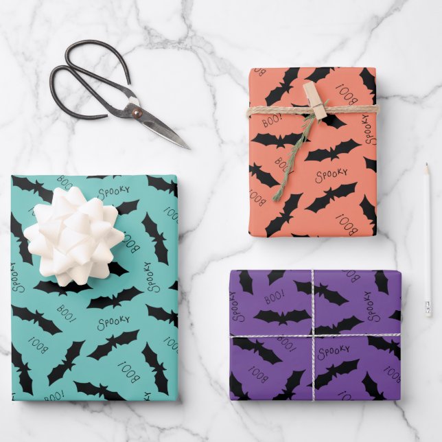 Feuille De Papier Cadeau Bats Halloween (Recto)