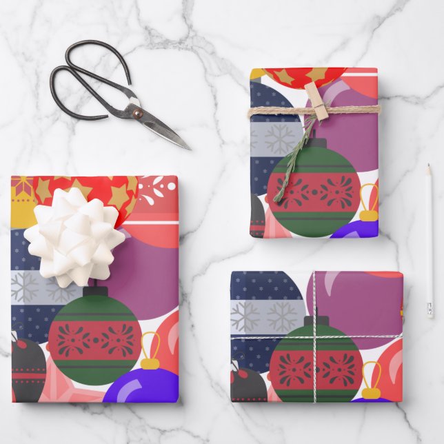 Feuille De Papier Cadeau Baubles de Noël  (Recto)