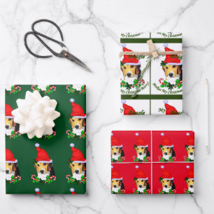 Feuille De Papier Cadeau Beagle à Noël à Santa Hat