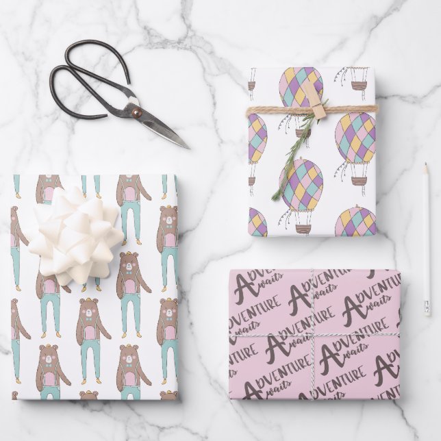 Feuille De Papier Cadeau Bear Adventure Adventure Await Wrapping Sheets (Recto)
