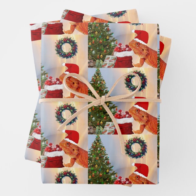 Feuille De Papier Cadeau Beardie-Claus - Beardie Dragon Père Noël (En situation)