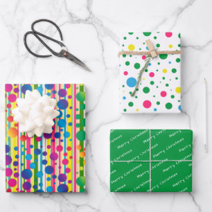 Feuille De Papier Cadeau [Beatnik Bubbles] Polka rétro point rayé vert