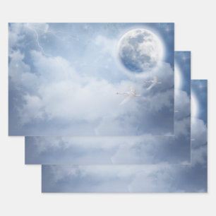 Feuille De Papier Cadeau Beau ciel bleu avec cygnes volants