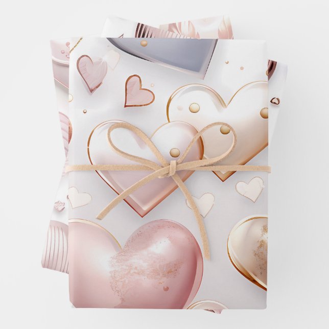 Feuille De Papier Cadeau Beau coeur 3D élégant (En situation)