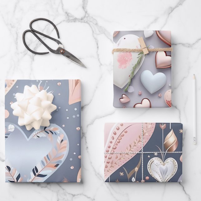 Feuille De Papier Cadeau Beau Coeurs Pastel Élégants (Recto)