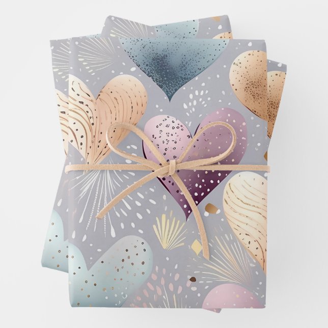 Feuille De Papier Cadeau Beau Coeurs Pastel Élégants (En situation)