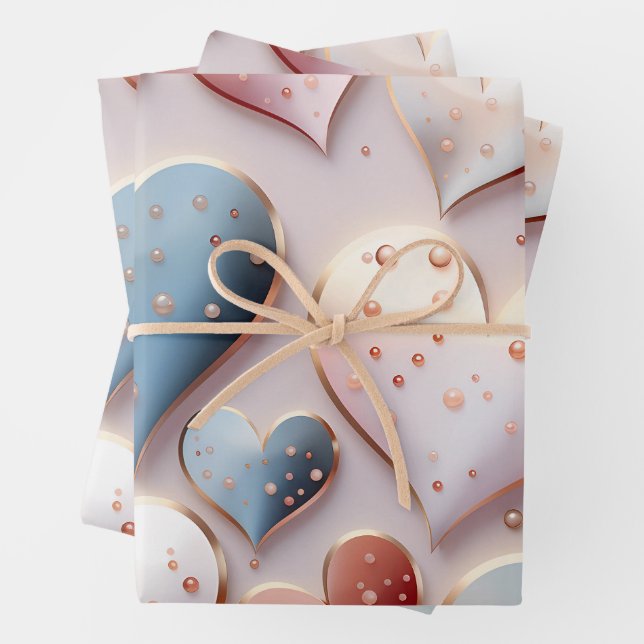 Feuille De Papier Cadeau Beau Coeurs Pastel Élégants (En situation)