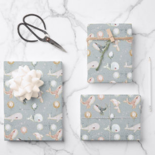 Feuille De Papier Cadeau Beau Dauphin d'Aquarelle et Balloon Pastel