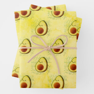 Feuille De Papier Cadeau Beau Dessin Avocado Sur Un Arrière - plan Distress