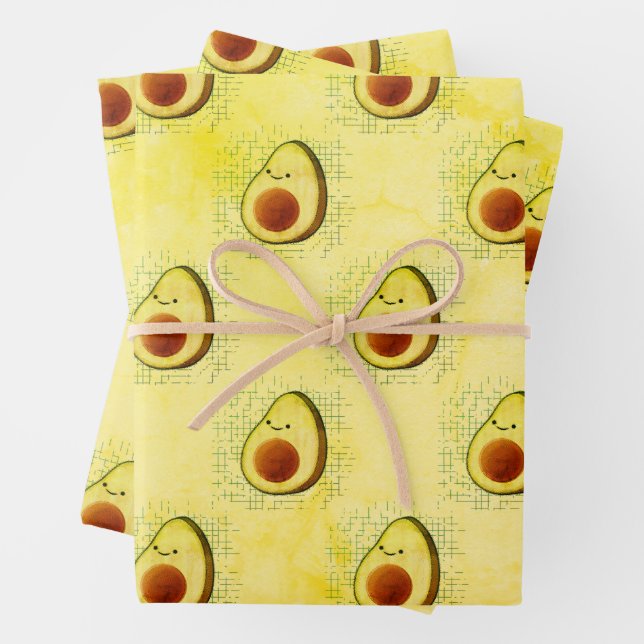 Feuille De Papier Cadeau Beau Dessin Avocado Sur Un Arrière - plan Distress (En situation)