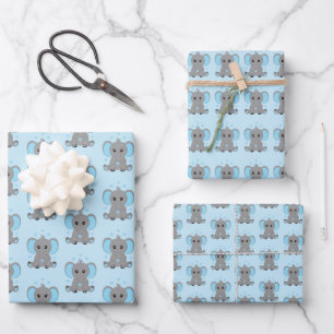 Feuille De Papier Cadeau Beau éléphant en bleu, garçons