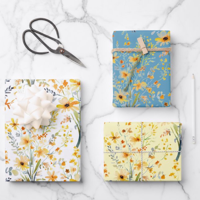 Feuille De Papier Cadeau Beau fleur sauvage de printemps jaune (Recto)