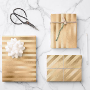 Feuille De Papier Cadeau Beau Mariage à rayures or
