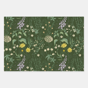 Feuille De Papier Cadeau Beau mélange Pastel Fleur sauvage vert