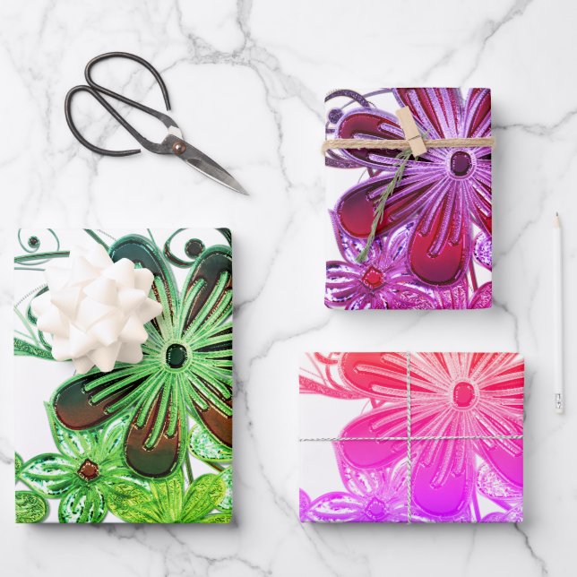 Feuille De Papier Cadeau Beau thème de fleurs tropicales florales (Recto)
