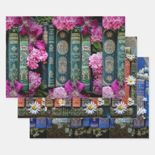Feuille De Papier Cadeau Beau vieux livres épines et fleurs