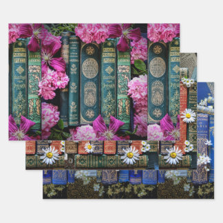 Feuille De Papier Cadeau Beau vieux livres épines et fleurs